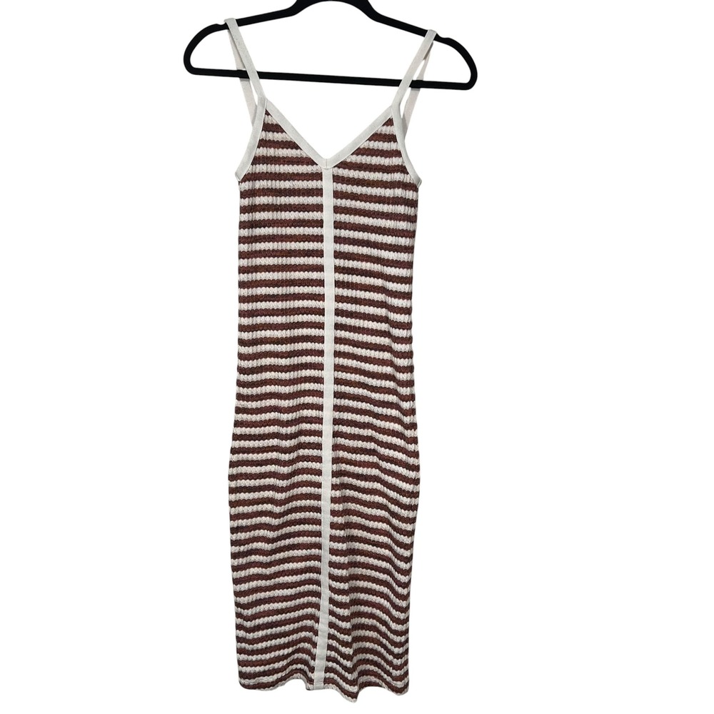 Mi Ami for Francesca's Brown White Striped Knit Bodycon Midi Dress Small